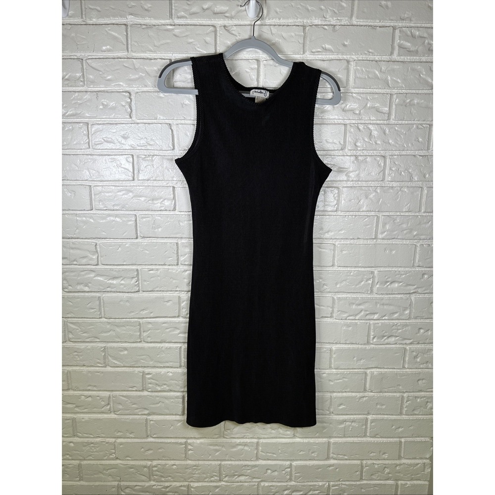 Vintage Paula J Black Pleated Dress Medium‎ 90s Minimalist Stretch Midi USA Made